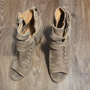 Diba Taupe Open-Toe Ankle Booties